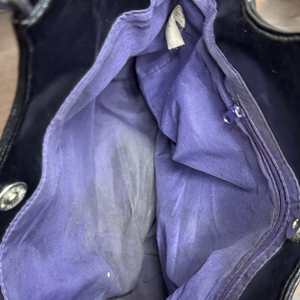 Black Faux Leather Letter K Shoulder Bag with Purple Accent and Silver Hardware - Picture 5 of 10
